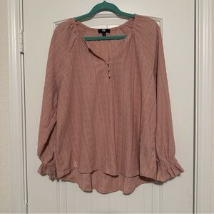 Frye Women's L Mellow Mauve Knit Long Sleeve V Neck Pullover Blouse Boho Eyelet